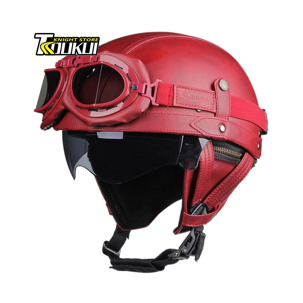 (L, 535-012Sr) Retro Motorcycle Helmet Dot Approved German Vintage Casco Moto Helmet Capacete De Moto With Windshield Visors Scooter 8130375967645