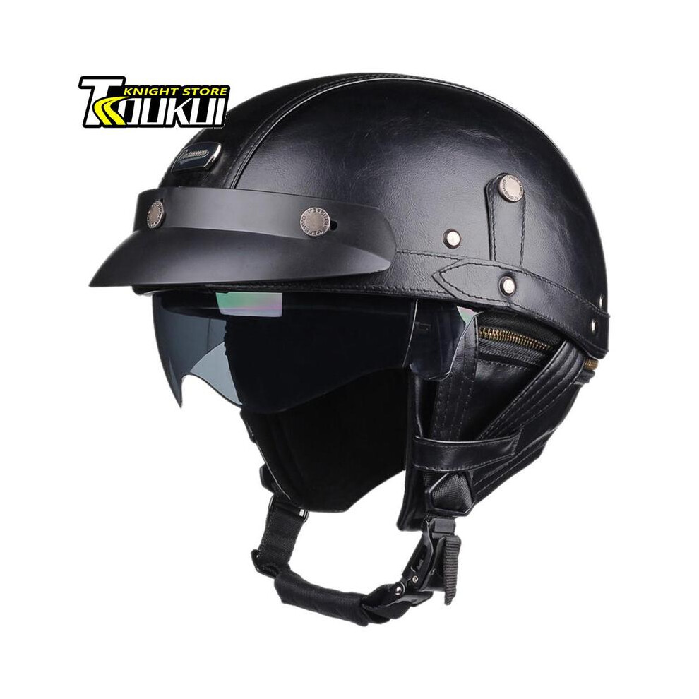 (L, 537-) Retro Motorcycle Helmet Dot Approved German Vintage Casco Moto Helmet Capacete De Moto With Windshield Visors Scooter Black 8130375967782