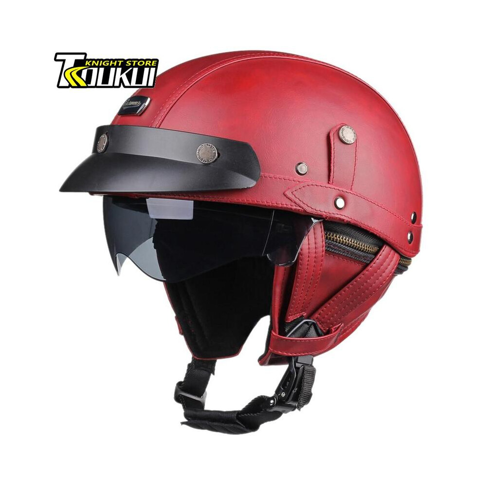 (Xl, 537-) Retro Motorcycle Helmet Dot Approved German Vintage Casco Moto Helmet Capacete De Moto With Windshield Visors Scooter Red 8130375967751