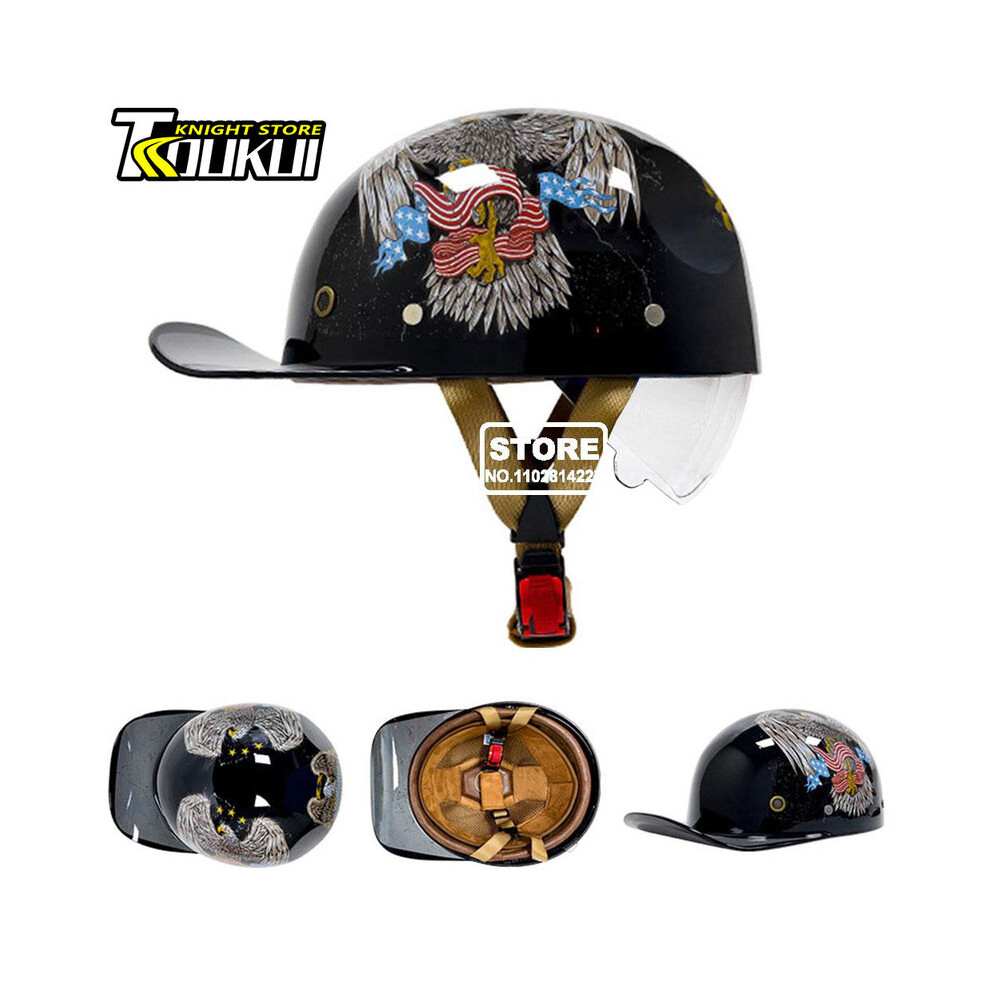 (XXL, QKE005--6) Motorcycle Helmet DOT Certification Moto Helmet HD Visors Half Face Helmet Capacete De Moto Baseball Cap Personality-image-OPC-PGD7G6Y-NEW