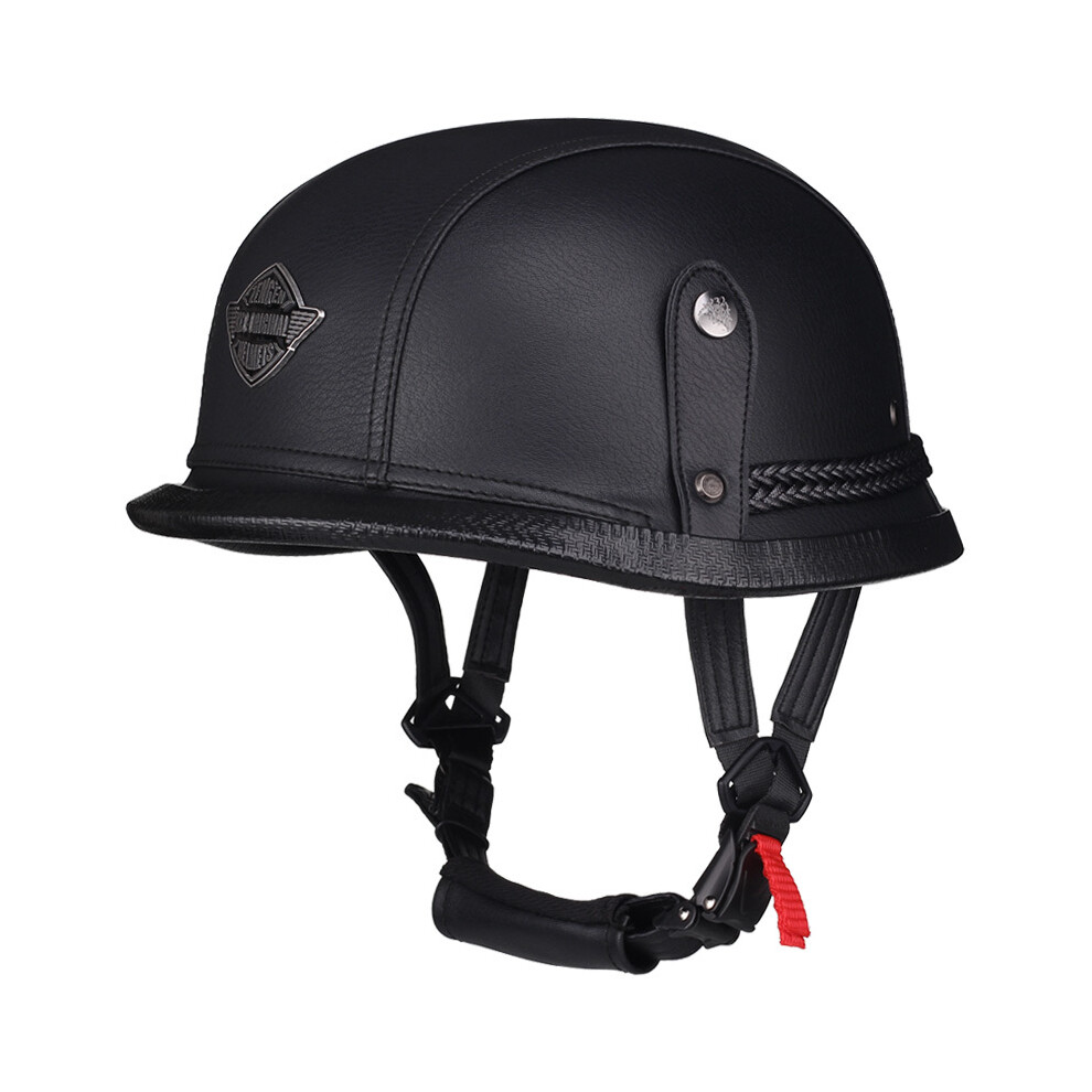 (L, 296 Helmet) Pu Leather Motorcycle Helmet Men Casco Moto Retro Vintage Cruiser Chopper Scooter Cafe Racer Cascos Moto Helmet Black 8130375887905