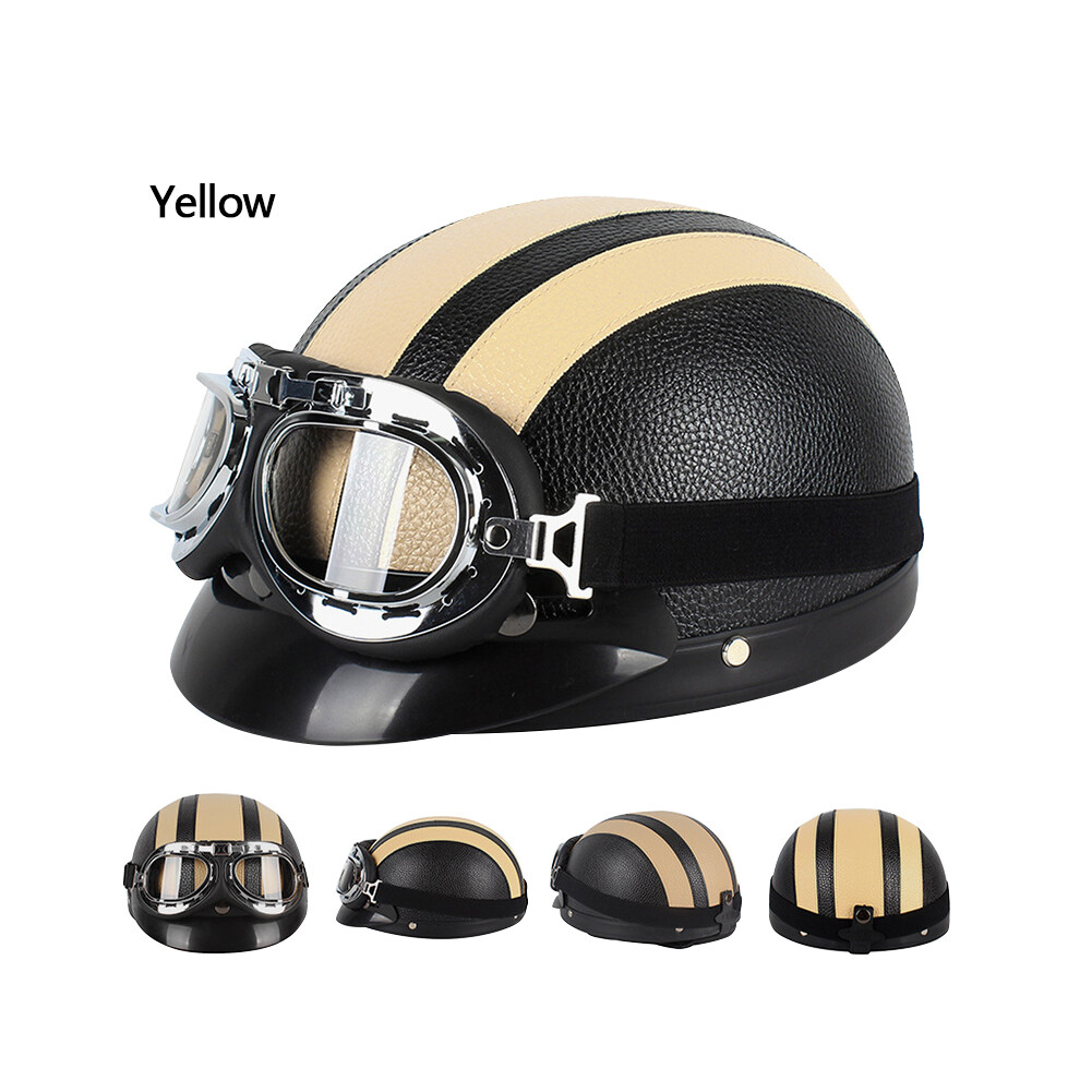 (Yellow) Brown Synthetic Leather vintage Motorcycle Motorbike Vespa Open Face Half Motor scooter Helmets & Goggles    Motorcycle-image-OPC-PGD7HQG-NEW