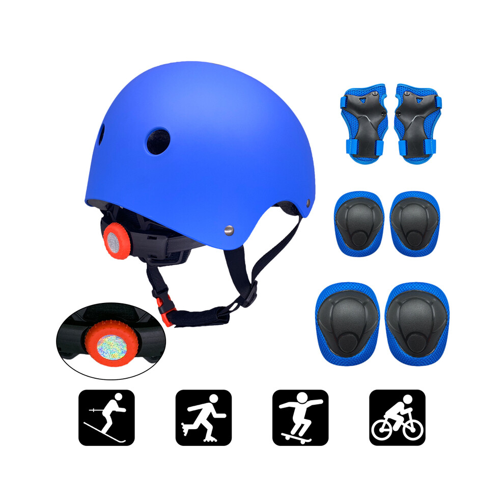 (CHINA, Blue) 6Pcs/Set Kids Children Roller Skating Skateboard Cycling Bike Bicycle Helmet Knee Wrist Guard Elbow Pad Set Boys Girls-image-OPC-PGD7NMZ-NEW