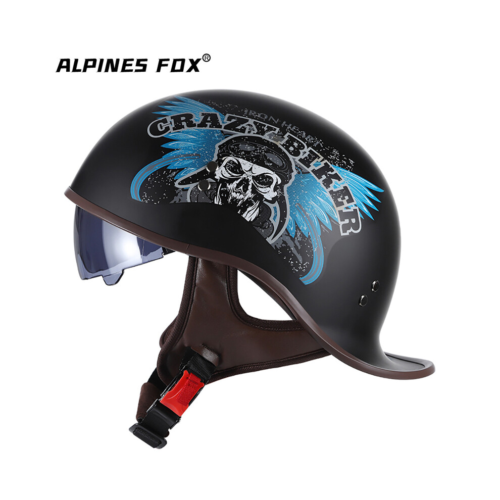 (L, Skull Rider) Vintage Motorcycle Helmet Half Face Electric Scooter Motorbike Helmet With Sun Visor Lens Dot Certified For Harley 8130375915196