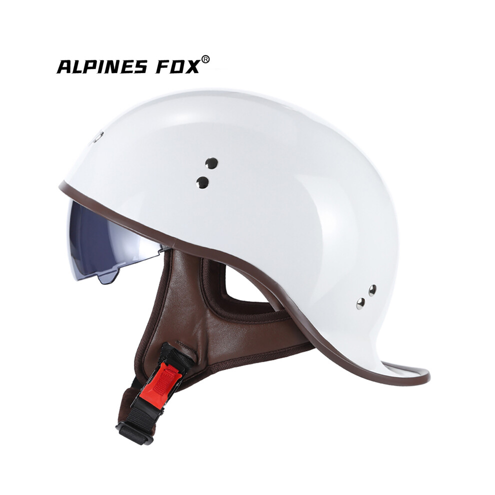 (L, ) Vintage Motorcycle Helmet Half Face Electric Scooter Motorbike Helmet With Sun Visor Lens Dot Certified For Harley White 8130375915264