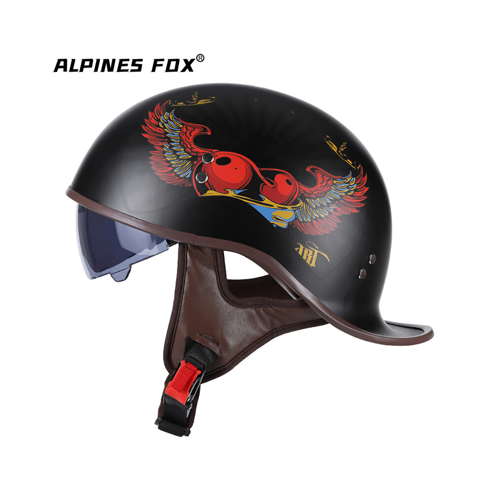 (L, Wings) Vintage Motorcycle Helmet Half Face Electric Scooter Motorbike Helmet With Sun Visor Lens Dot Certified For Harley 8130375915301