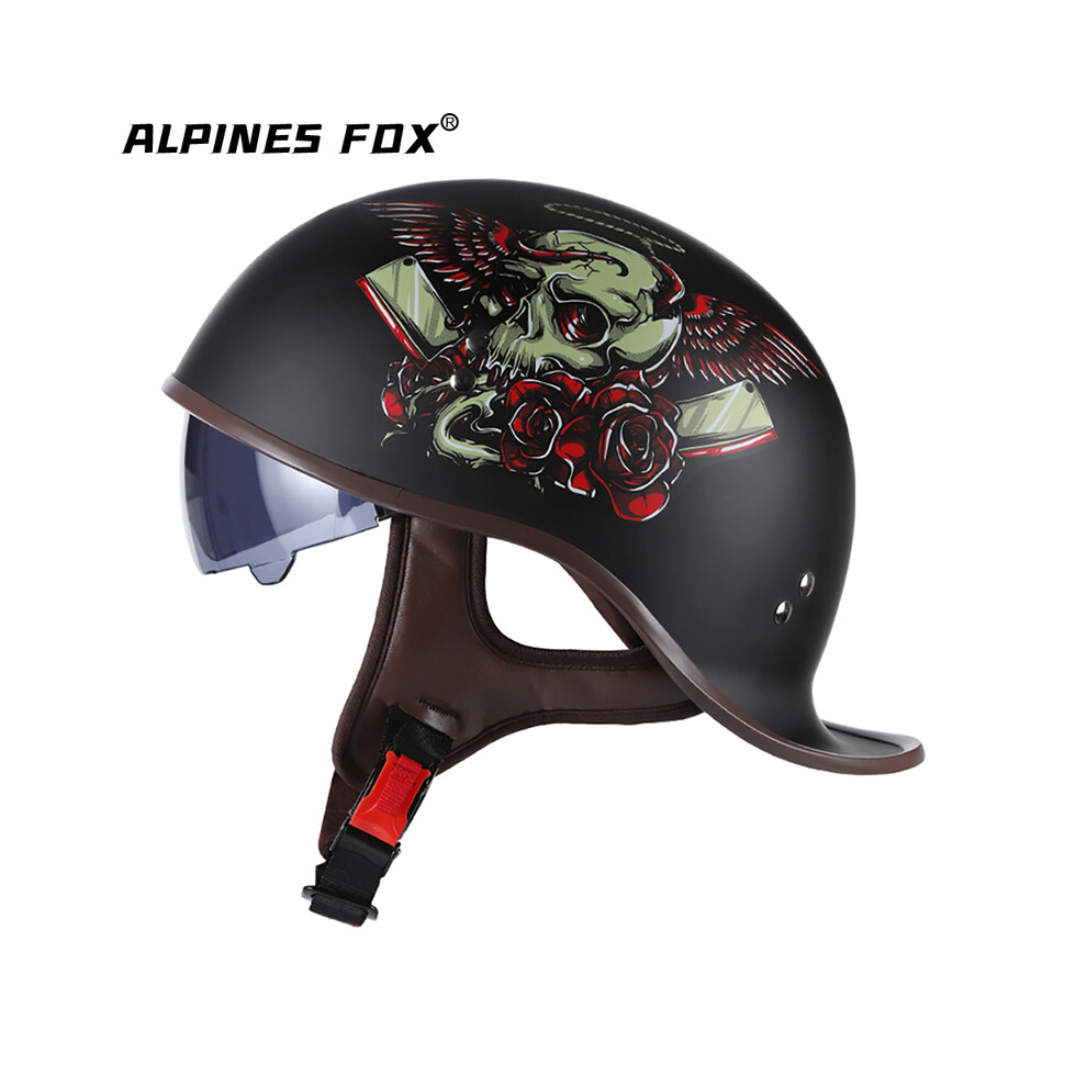 (M, Rose) Vintage Motorcycle Helmet Half Face Electric Scooter Motorbike Helmet With Sun Visor Lens Dot Certified For Harley 8130375915400