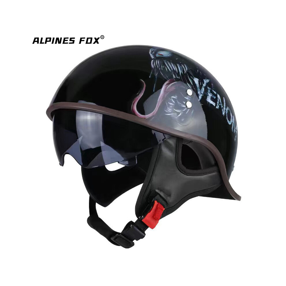 (Xxl, Venom) Vintage Motorcycle Helmet Half Face Electric Scooter Motorbike Helmet With Sun Visor Lens Dot Certified For Harley 8130375915417