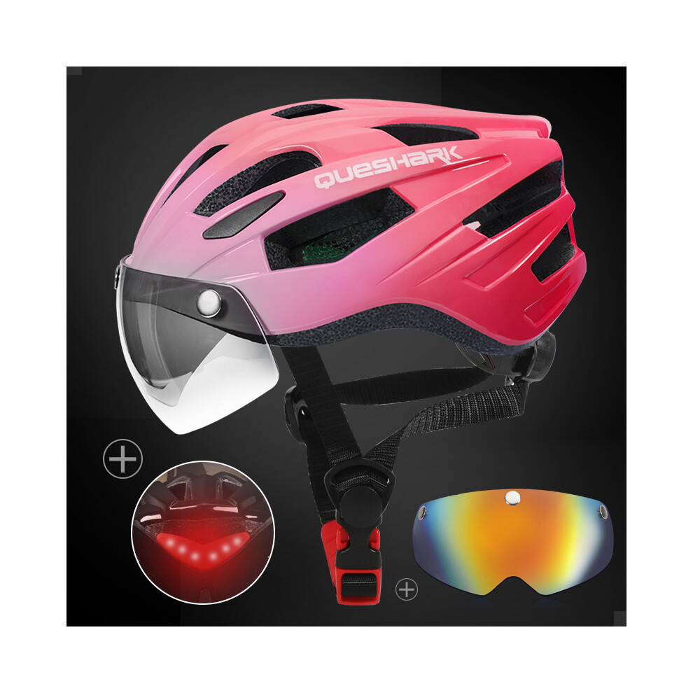 (Gradient Red 2) QUESHARK Men Women Ultralight Cycling Helmet Led Taillight MTB Road Bike Bicycle Motorcycle Riding Removable Lens Safely-image-OPC-PGD7PND-NEW