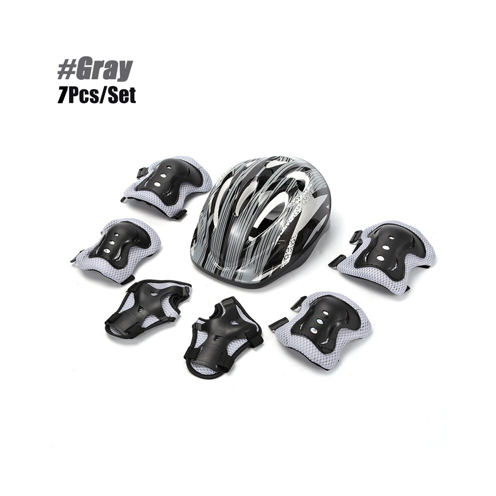 (Black Gray-7PCS) Kids Bike Helmet Knee Elbow Wrist Pads,Toddler Helmet with Protective Gear Set,for Bicycle Cycling Skateboard Scooter