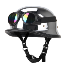 (M, 307 Silver-Glass1) Motorcycle Helmet German Leather Vintage Half Helmet Casco Moto Motorcycle Open Face Helmet Biker Pilot DOT Certification