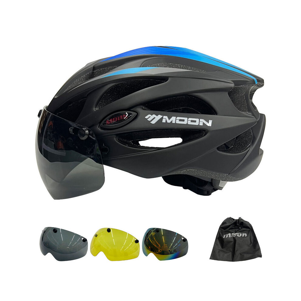 (L (58-61cm), Black Bue) MOON Integrally-Molded Cycling Helmet Racing Ultralight Bicycle Helmet Men Women Motorcycle Bike Helmet with Magnetic-image-OPC-PGD7QZT-NEW