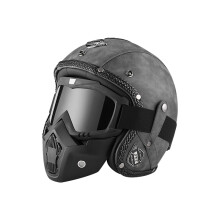 (M, 10) Vintage Motorcycle Helmet Cafe Racer Casco Street Riding Casque Retro Half Face Helmet Bubble Lens Kask Visor Mask