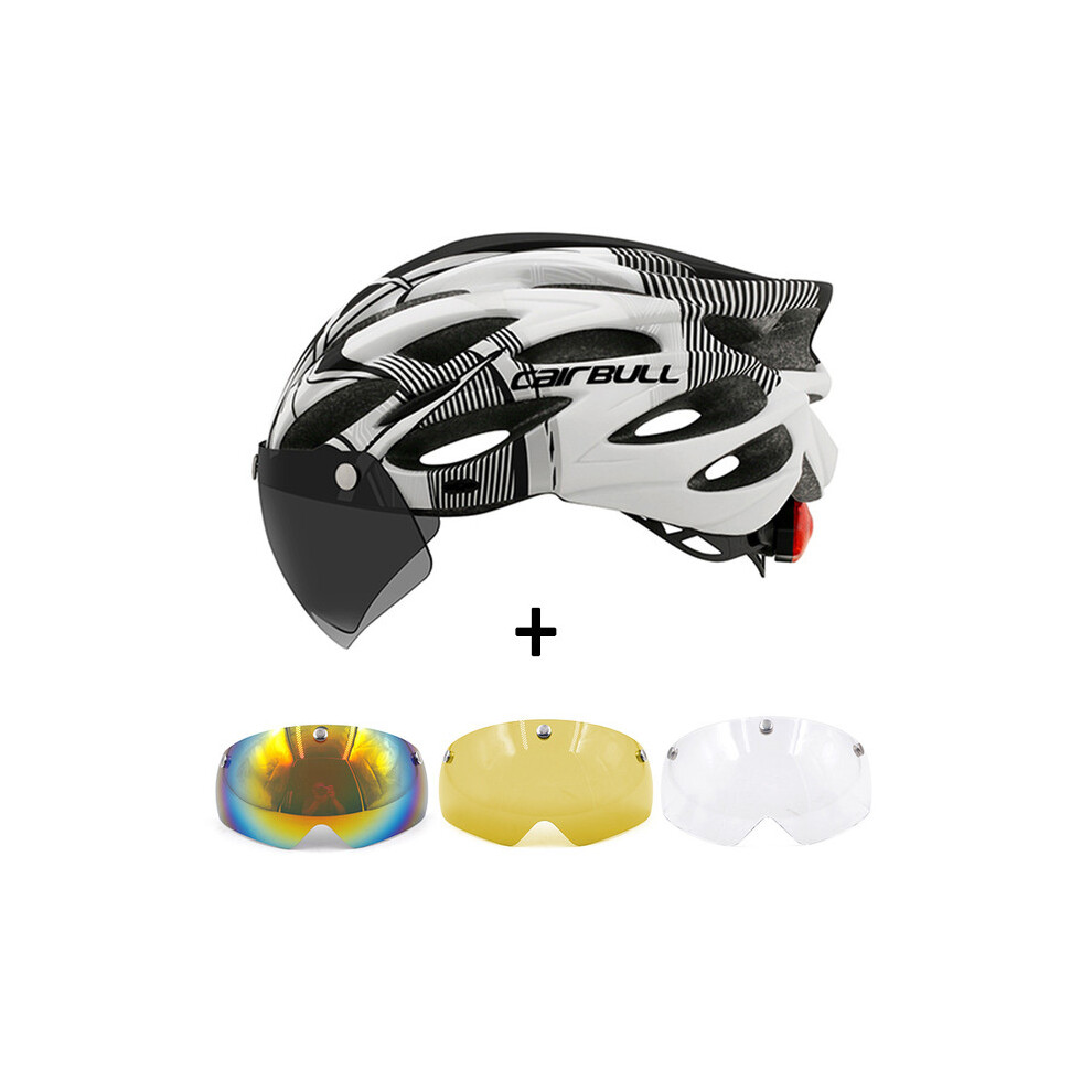 (M-54cm-61cm, White Black 4 lens) CAIRBULL Road Bicycle Helmet Ultralight Cycling helmet goggles Cascos with Tail Light Night Riding Helmet MTB Bike-image-OPC-PGD7RFK-NEW