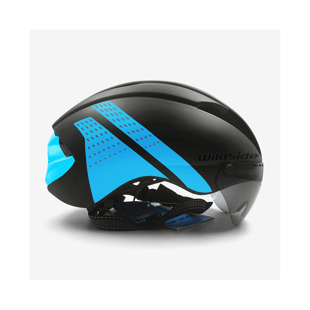 (L 57-61cm, black blue 1 lens) Aero helmet tt time trial cycling helmet for men women goggles race road bike helmet with lens Casco Ciclismo bicycle-image-OPC-PGD7RRS-NEW