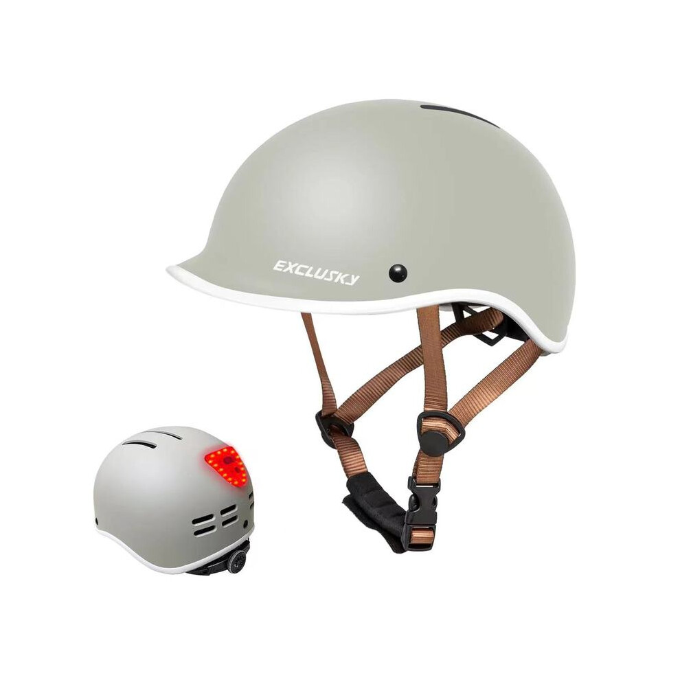 (CHINA, Light Grey) Exclusky Adult Cycling Helmet LED Light Lightweight Road Mountain Bike Helmet Women Men Safety Bicycle Rollerskating-image-OPC-PGD7RWT-NEW