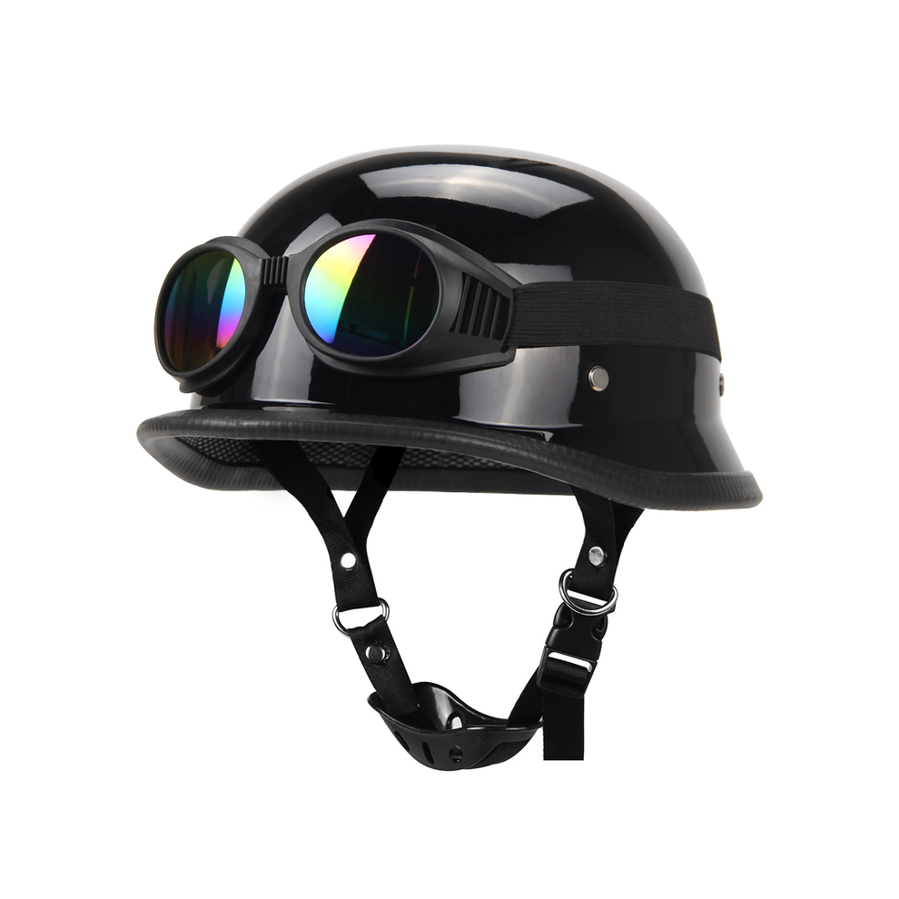 (XL, 307Bright BK-Glass1) Motorcycle Half Helmet German Leather Vintage Helmet Casco Moto Motorcycle Open Face Helmet Biker Pilot DOT Certification-image-OPC-PGD7TXS-NEW