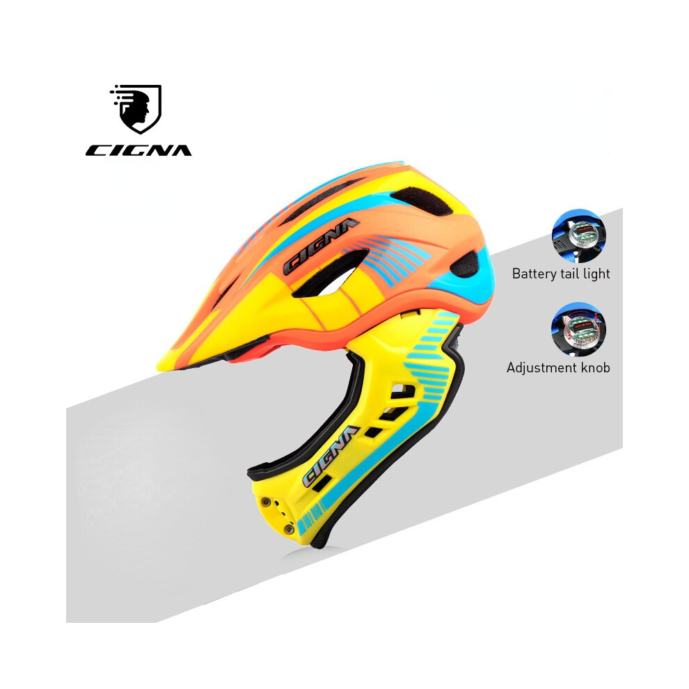 (M -53-58cm, orange yellow blue) CIGNA TT32 PRO 2025 New Kids Full Face Helmet Casco Mtb USB Light Detachable Children Bicycle Cycling Safety Balance-image-OPC-PGD7V25-NEW