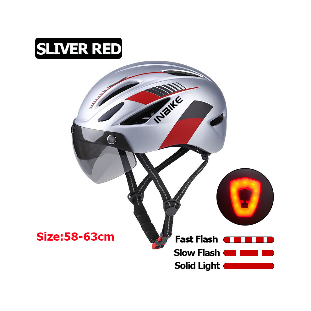 (Sliver Red 1 Lens) INBIKE Bicycle Helmets for Men with Lights Ultralight Outdoor Riding Magnetic Goggle Helmet Cycling Helmet Man Bike-image-OPC-PGD7WCH-NEW