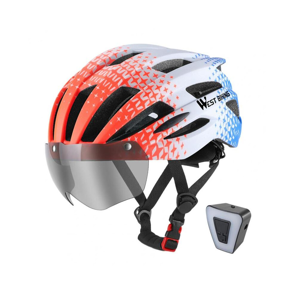 (United States, Light Orange) Bike Helmet 1 Set Strong Breathable 24 Ventilation Holes  Glasses Cycling Helmet with Light Cycling Supplies-image-OPC-PGD7WGG-NEW