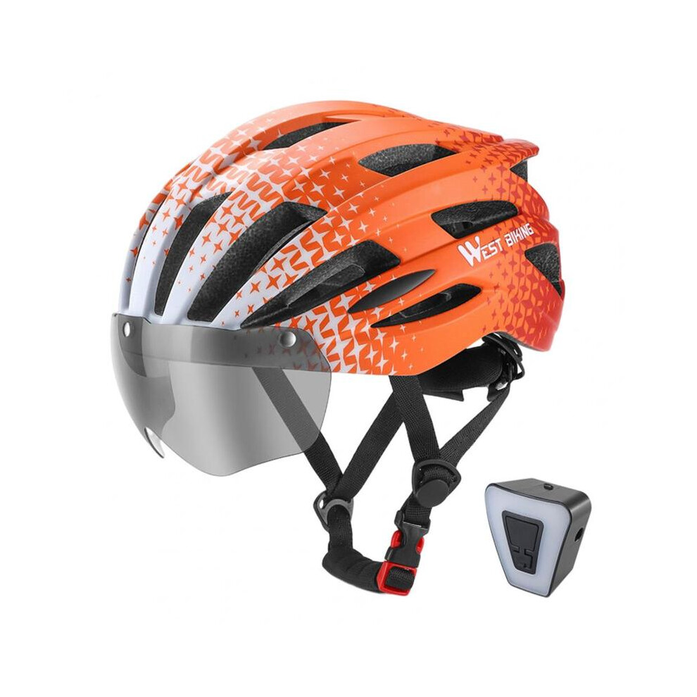 (United States, Orange) Bike Helmet 1 Set Strong Breathable 24 Ventilation Holes  Glasses Cycling Helmet with Light Cycling Supplies-image-OPC-PGD7WGH-NEW