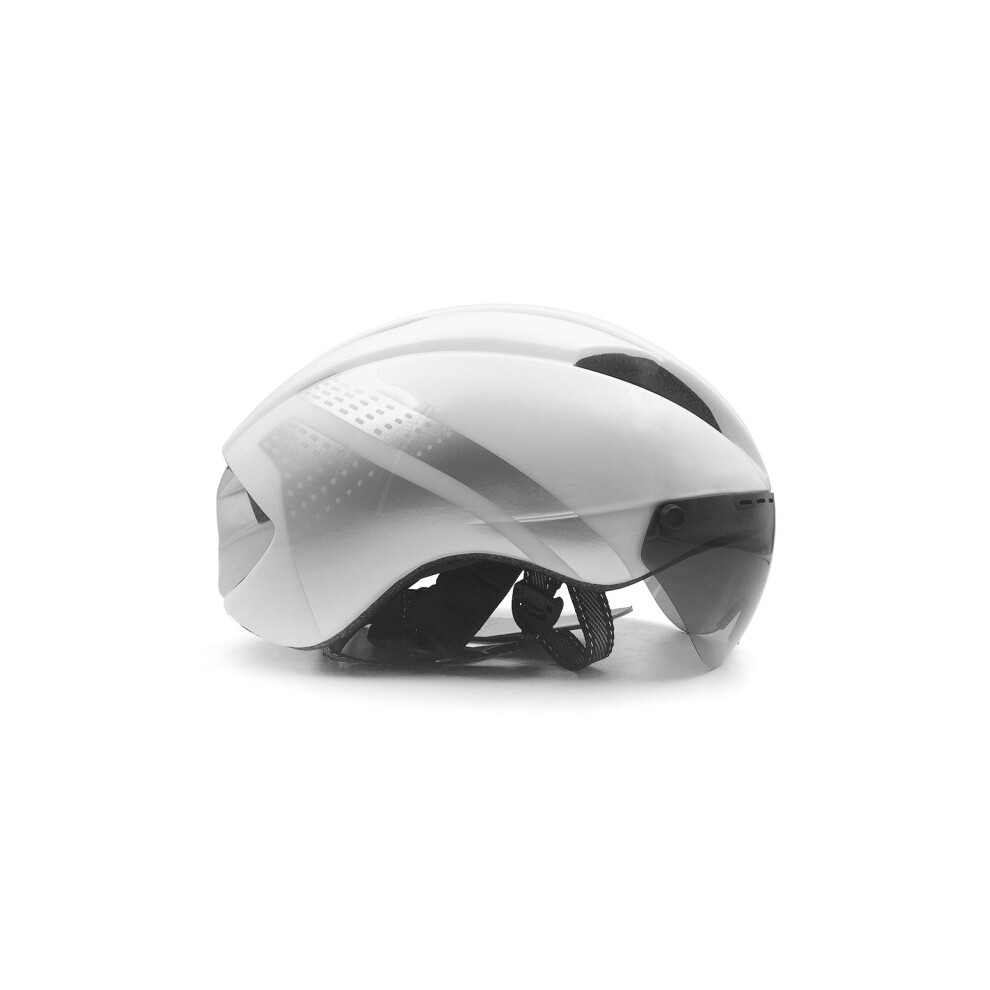 (M 54-57cm, white silver 1len) Aero Helmet TT Time Trial Bicycle Helmets For Women Men Goggles Race Road Bike Helmet With Lens Outdoor Cycling Safety-image-OPC-PGD7X8G-NEW