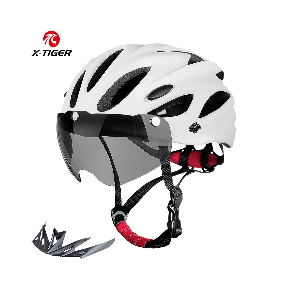 (White) Bike Helmet with LED Tail Light Adult Cycling Helmet Fit 58-62cm Lightweight Breathable Colorful Bicycle Helmets Accessories-image-OPC-PGD7XVH-NEW