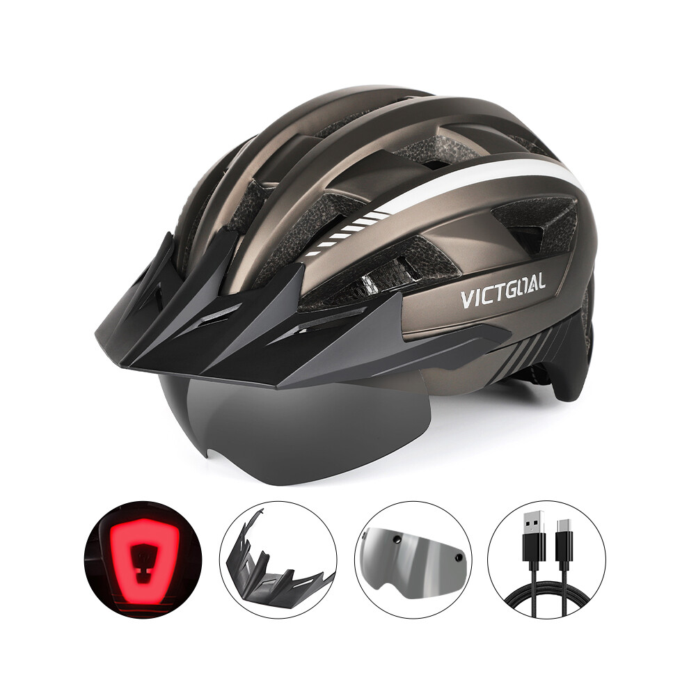 (L -57-61cm, Upgrade Ti) MTB Road Bike Helmet for Men Women Visor Goggles LED Rear Light Mountain Bicycle Helmet Adults Racing Cycling Helmets-image-OPC-PGD7XYN-NEW