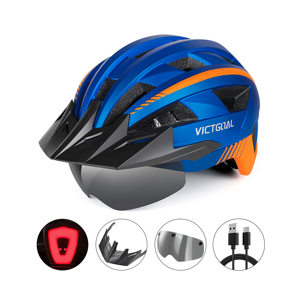 (M -54-58cm, Upgrade Blue) MTB Road Bike Helmet for Men Women Visor Goggles LED Rear Light Mountain Bicycle Helmet Adults Racing Cycling Helmets-image-OPC-PGD7XZ9-NEW