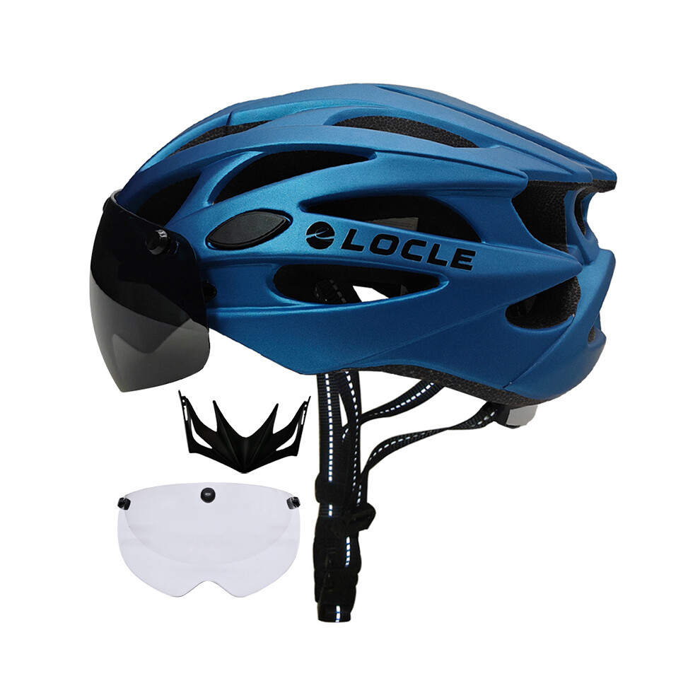 (XL -61-66cm, Blue with 2 Lenses) Magnetic Goggles Cycling Helmet Men Women Bicycle Helmet Lenses MTB Bike Helmet Road Mountain Helmet Removable Sunvi-image-OPC-PGD7YFF-NEW