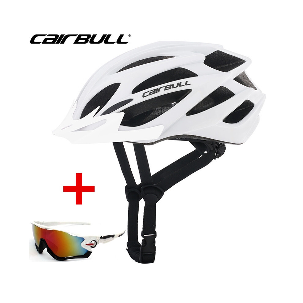 (CHINA, white and glasses) CAIRBULL  Ultralight Cycling Helmet Integrally-molded Bike Helmets MTB Road Riding Safety Hat Casque Capacete Bicycle-image-OPC-PGD7ZC7-NEW