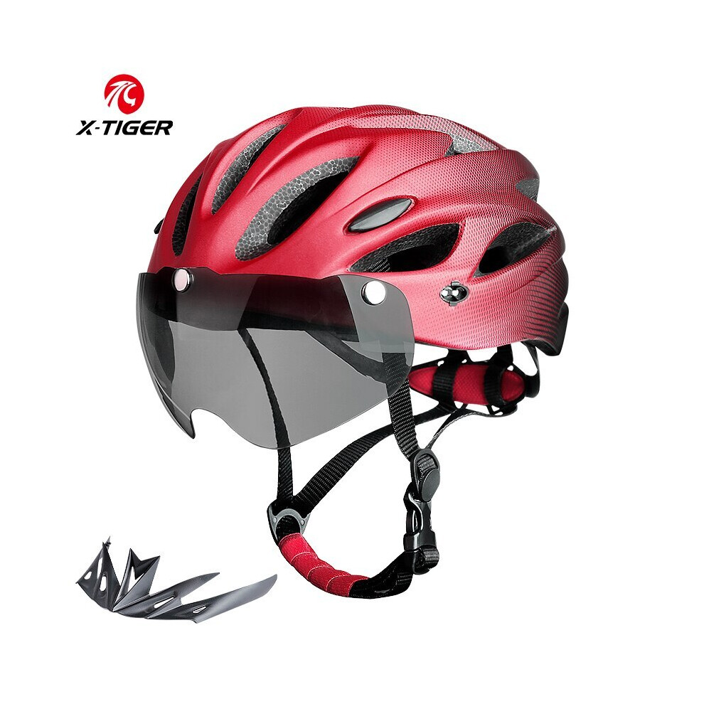 (Red) Bike Helmet with LED Tail Light Adult Cycling Helmet Fit 58-62cm Lightweight Breathable Colorful Bicycle Helmets Accessories-image-OPC-PGD7ZMK-NEW