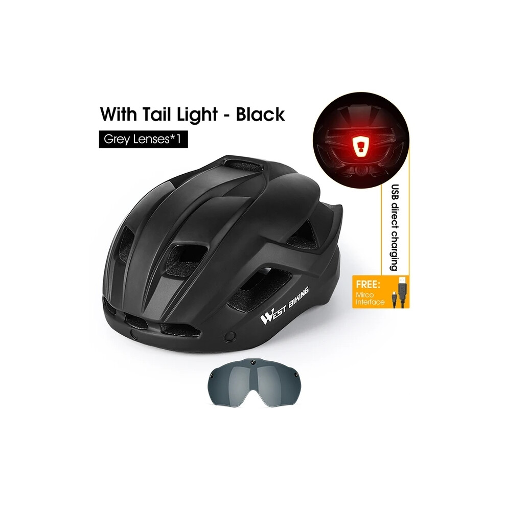 (Black Style A) Cycling Helmet Man Women LED Light Helmet Road Mountain Bike Helmet Bicycle Helmet Rechargeable Goggles Lens-image-OPC-PGD7ZW6-NEW