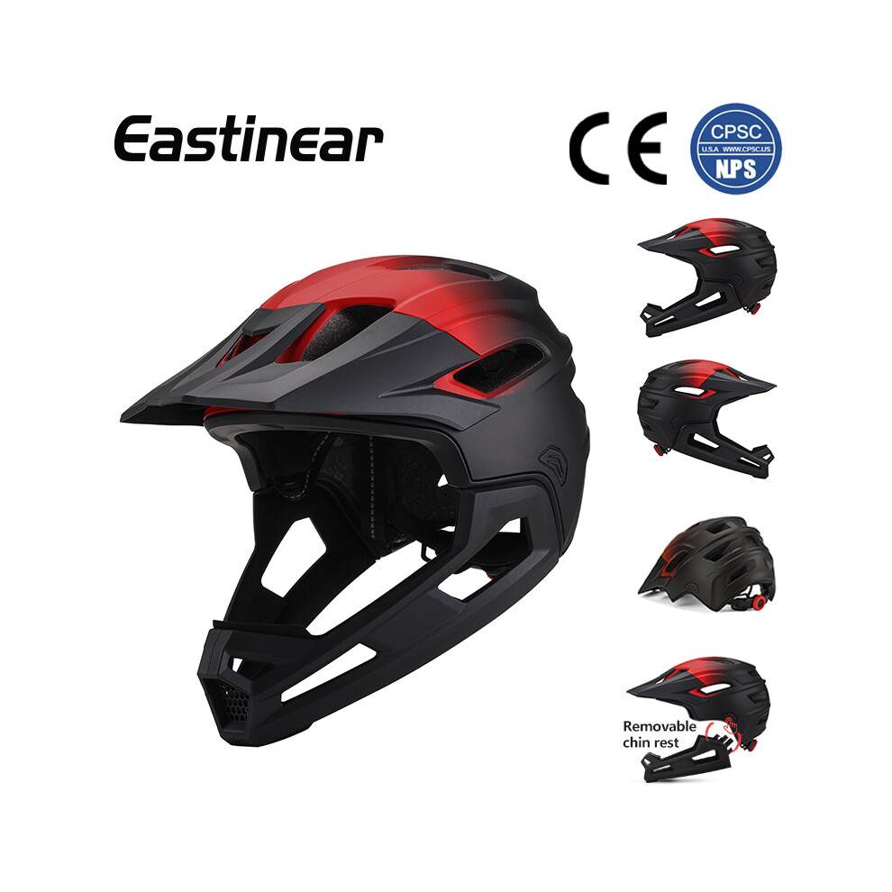 (L-58-61Cm, Black) Eastinear's New Adult Bicycle Mountain Bike Helmet Full Face Detachable One-Piece Motorcycle Riding Safety Helmet Head Red/Black