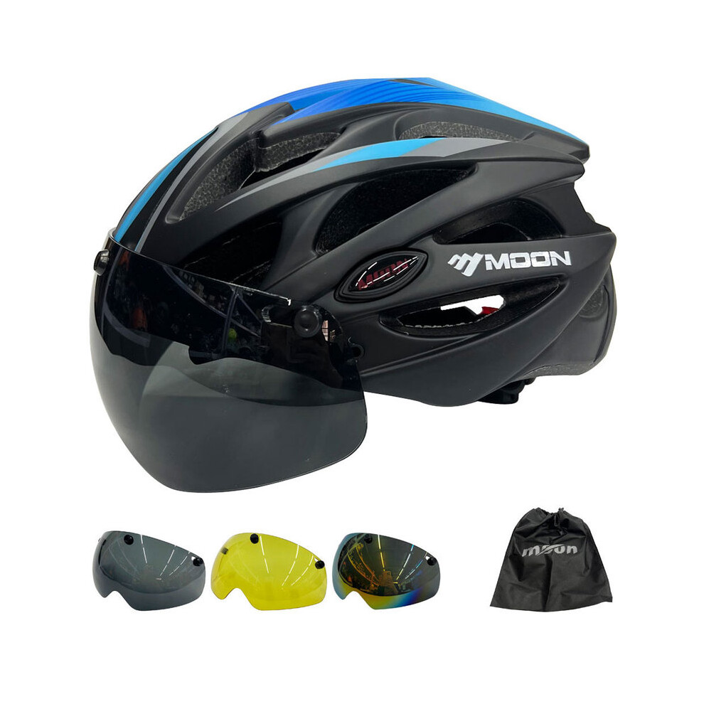 (M -55-58cm, Black Blue) Moon Ultralight Cycling Safety Helmet Outdoor Motorcycle Bicycle Helmet Removable Visor Glasses MTB Mountain Road Bike-image-OPC-PGD88Z8-NEW