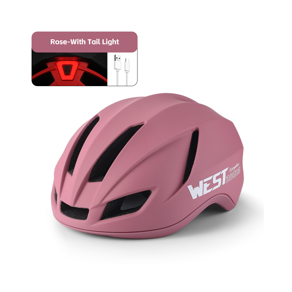 (Dark Pink Lights) Lightweight Men Aero Helmet Female Khaki Helmet MTB Road Bike Electric Scooter Couple's Helmet With Rear LED Lights-image-OPC-PGD89RQ-NEW