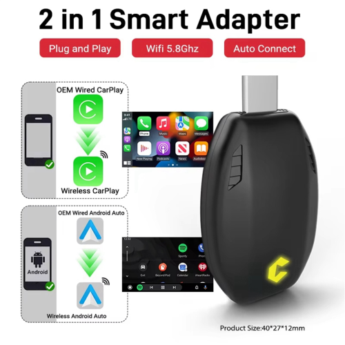 Wired to Wireless Carplay Smart Adapter 2in1 Android Auto Mini Box