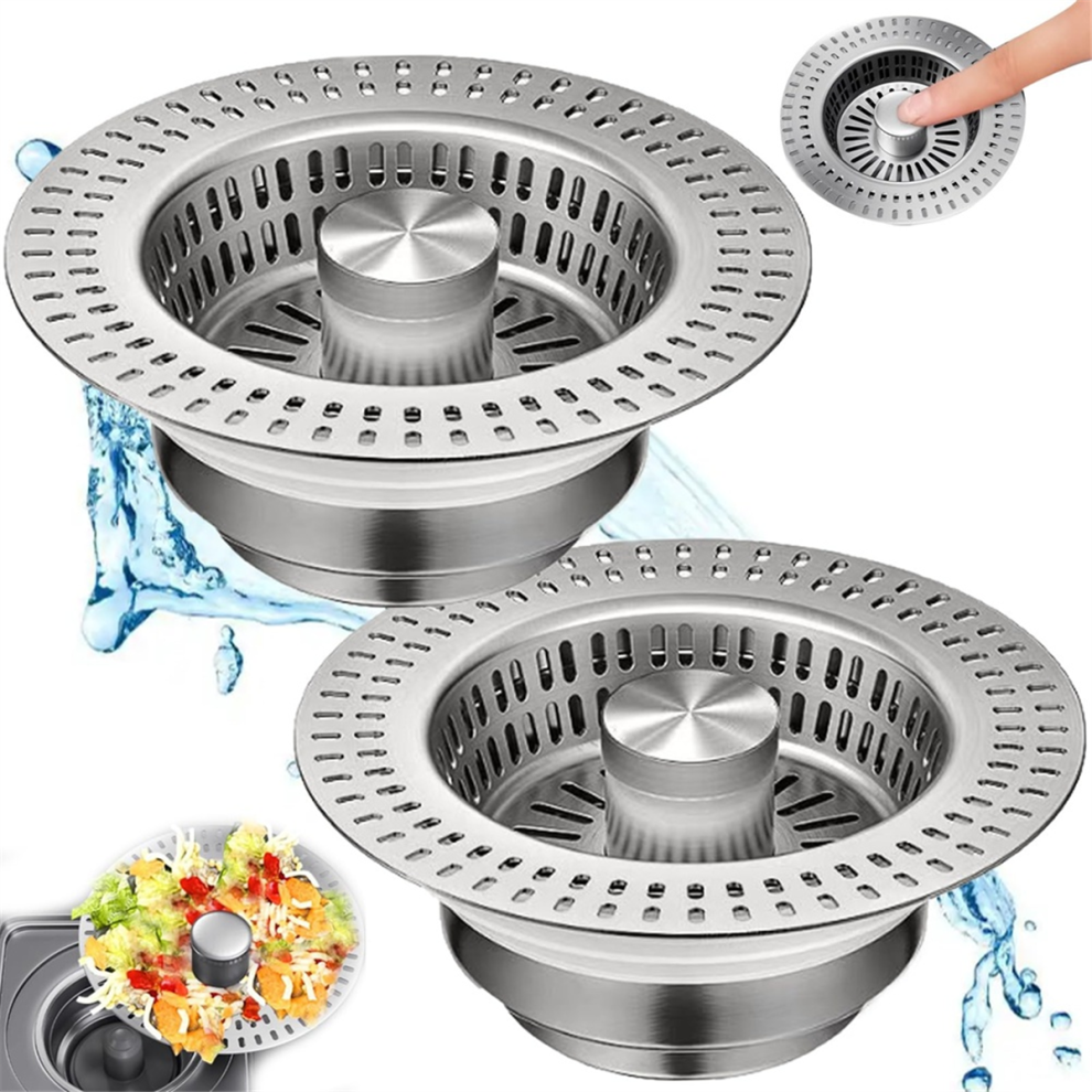Crépine d'évier de cuisine 3 en 1, bouchon d'évier en métal