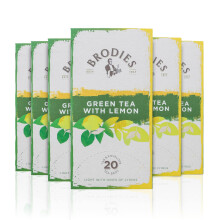 Brodies Tag & Envelope Green Tea W/ Lemon 6 Tea Boxes of 20 Tea Bags (120 Tea Bags) Delicate Sencha Green Tea W/ the Added Refreshing of Citrus Fruit