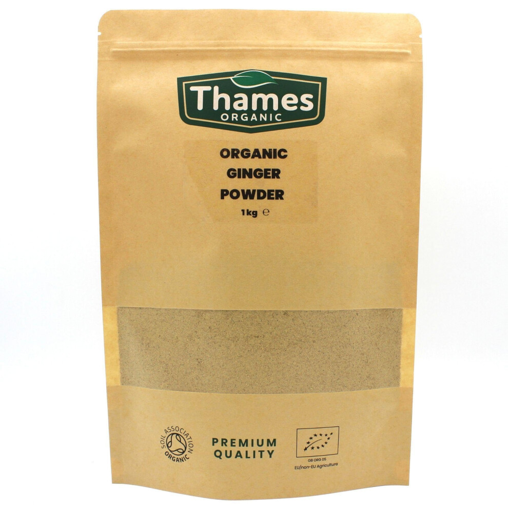 Thames Organic Organic Ginger Powder 1Kg No Additives Or Preservatives Raw Vegan Gmo-Free Certified Organic Flavorful, Aromatic Spice For Cooking, Baking & Tea