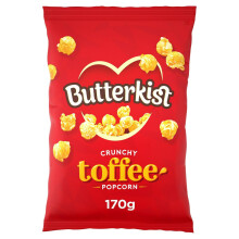 Butterkist CRUNCHY TOFFEE Popcorn 170g, Case of 14 Bags - Gluten free, Source of Fibre, Made from Wholegrains, No Artificial Colours or Flavours,