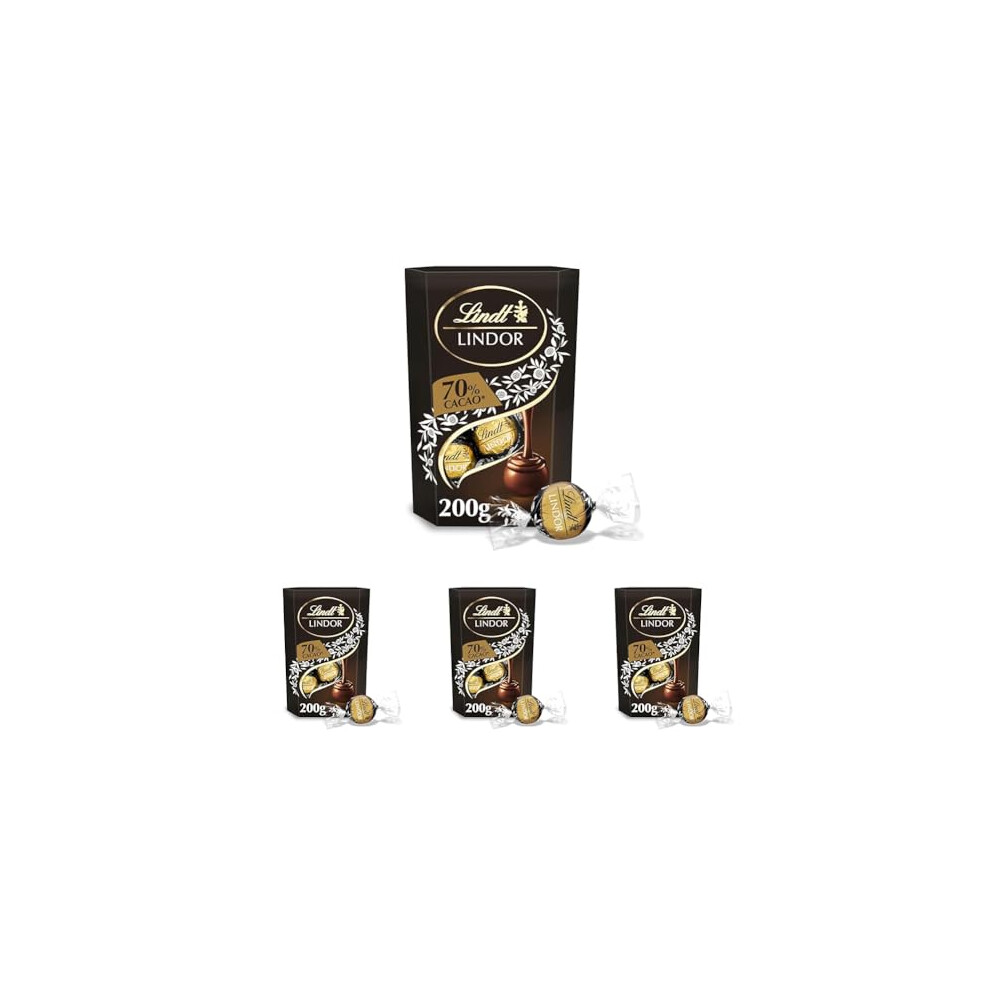 Lindt Lindor 70% Chocolate Truffles Box  Approx 16 balls, 200g Chocolate Truffles w/ a Smooth Melting Filling Gift Present Valentine's Day Pack of 4