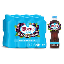 Ribena Blackcurrant Juice Drink No added Sugar 500ml - Multipack of 12 | Real British Blackcurrants | Rich in Vitamin C | No Artificial Colours | Low