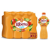 Ribena Mango and Lime Juice Drink No Added Sugar 500ml - Multipack of 12 | Real Fruit | Rich In Vitamin C | No Artificial Colours or Flavours |