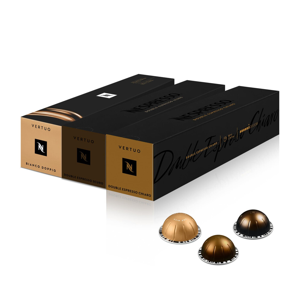 Nespresso Vertuo Coffee Pods, 30 Espresso Mixed Pack - 10 Bianco Doppio, 10 X Scuro, 10 X Chiaro Make Espressos, Cappuccino, Lattes And Iced Coffee At