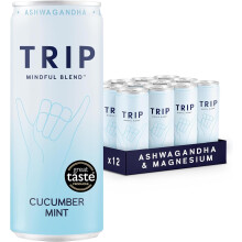 TRIP Mindful Blends - Cucumber Mint Sparkling drink with Magnesium Citrate + Ashwagandha + Lion?s Mane + L-theanine. Low Calorie and Vegan (Pack of 12