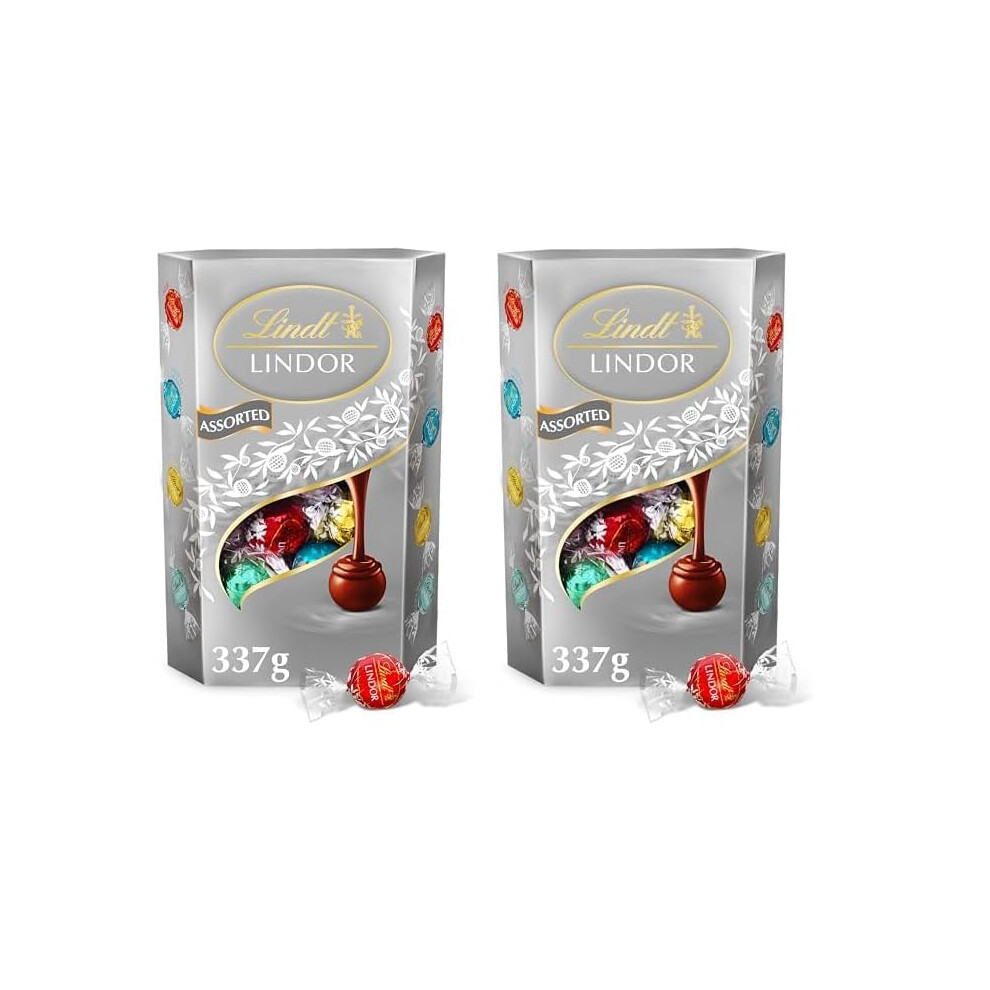 Lindt Lindor Silver Assorted ChocolateTruffles Box Large - Approx 26 balls, 337g - Chocolate Truffles with a Smooth Melting Filling - Gift Present or
