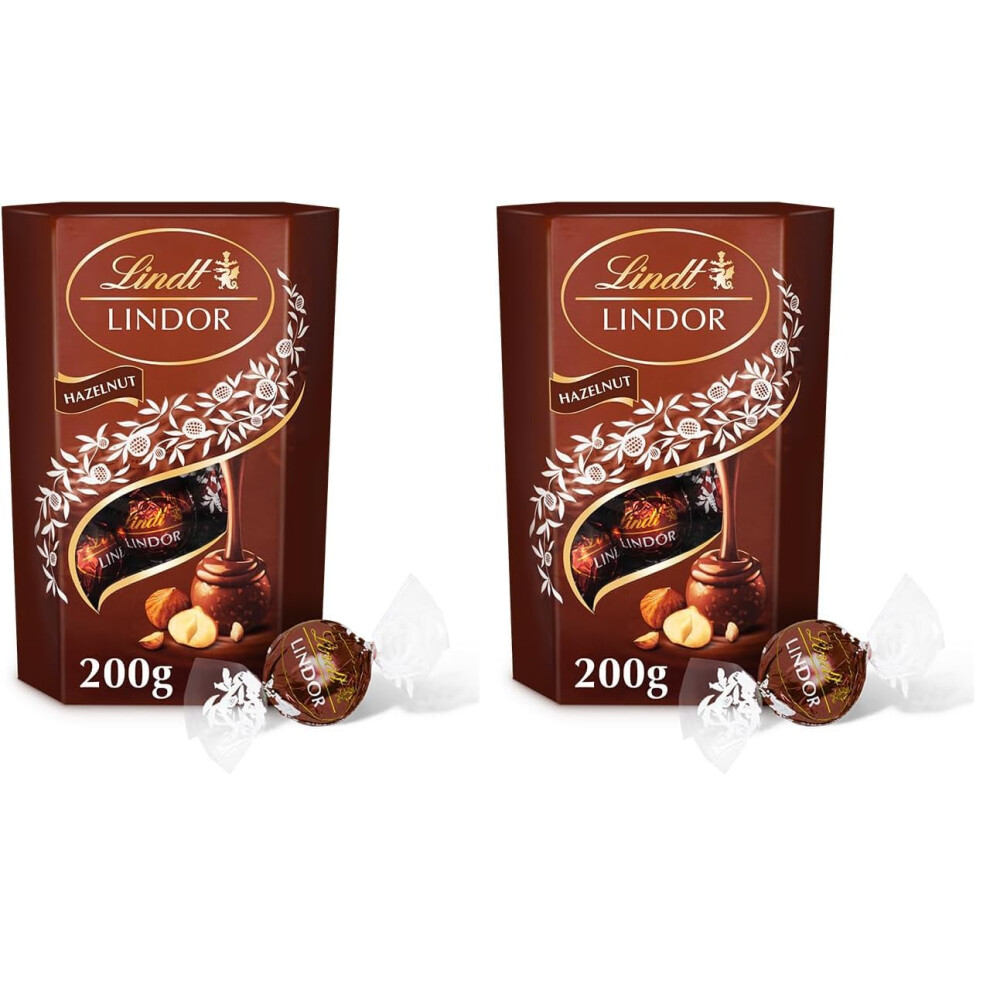 Lindt Lindor Hazelnut Chocolate Truffles Box Chocolate Balls with a Smooth Melting Filling, 200 g (Pack of 2)