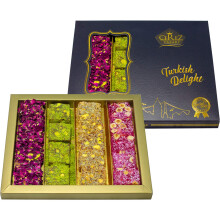 Cerez Pazari Turkish Delight Pistachio and Hazelnut with Fantastic Rose & Pomegranate Flavour Experience in Luxury Large Gift Box 500g | Assorted