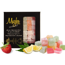 Mughe Gourmet Turkish Delight Candy Elegant Gift Box - 13.05oz/370g - Halal, Vegan Lokum Fruit Flavors Rose, Strawberry, Lemon, Orange, Mint - Gifts